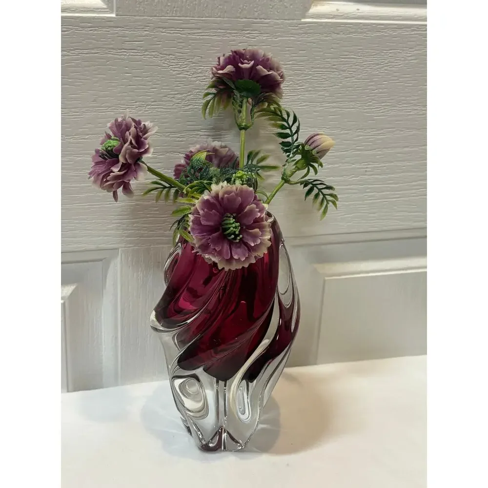 Vintage Josef Hospodka Chřibská Cranberry Propeller Art Glass Vase 7